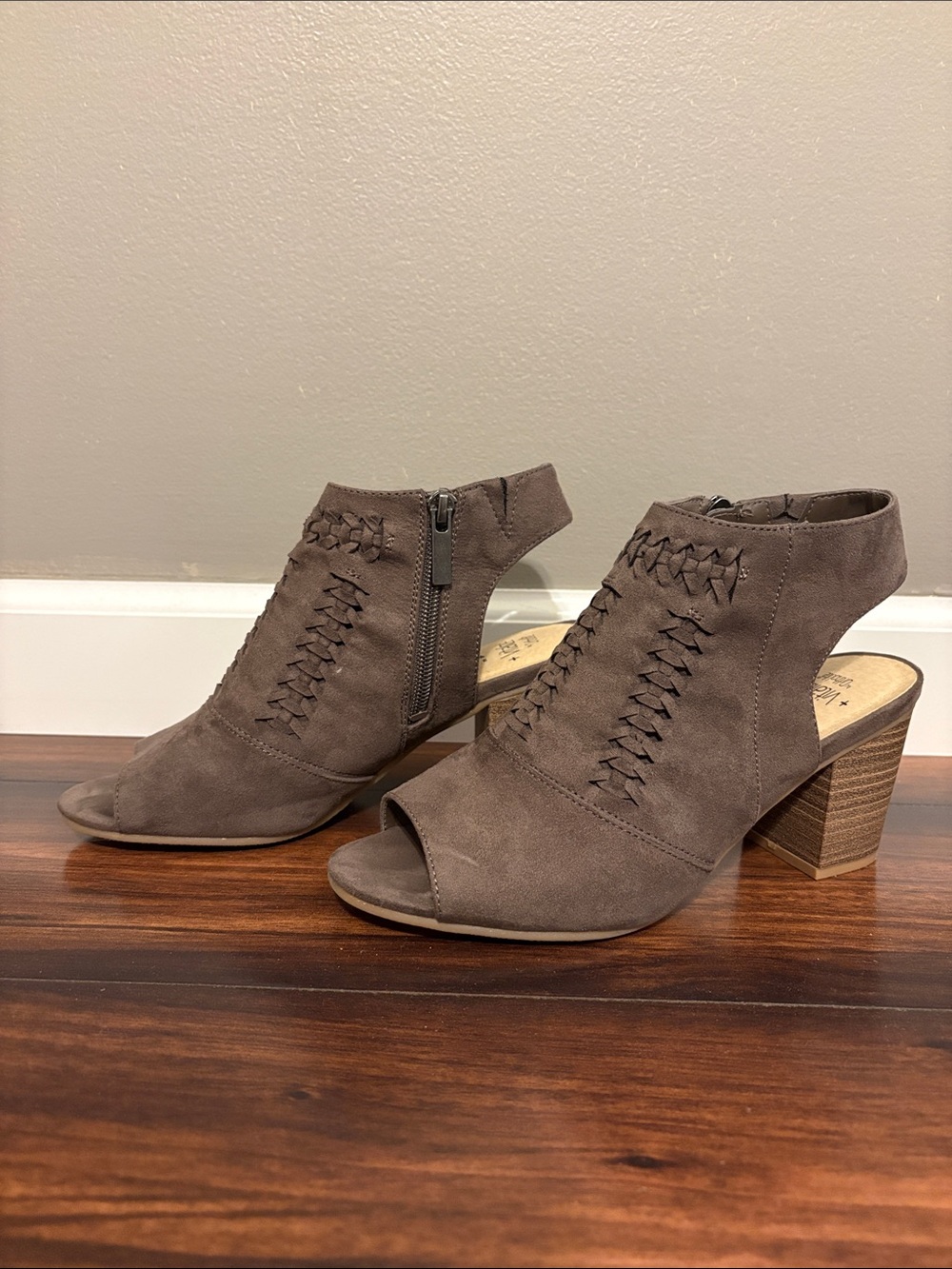 Sonoma Women's Taupe Suede Peep-Toe Booties with Side Zip